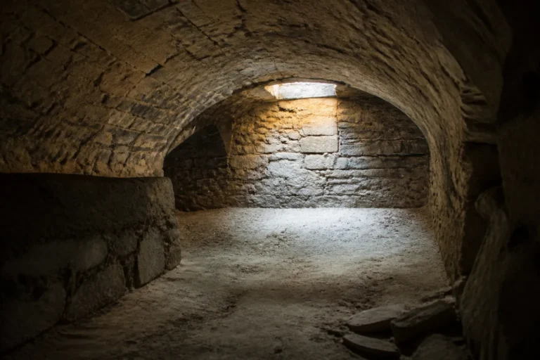 Cave voutee en pierre d un immeuble ancien lyonnais eclairee par un soupirail