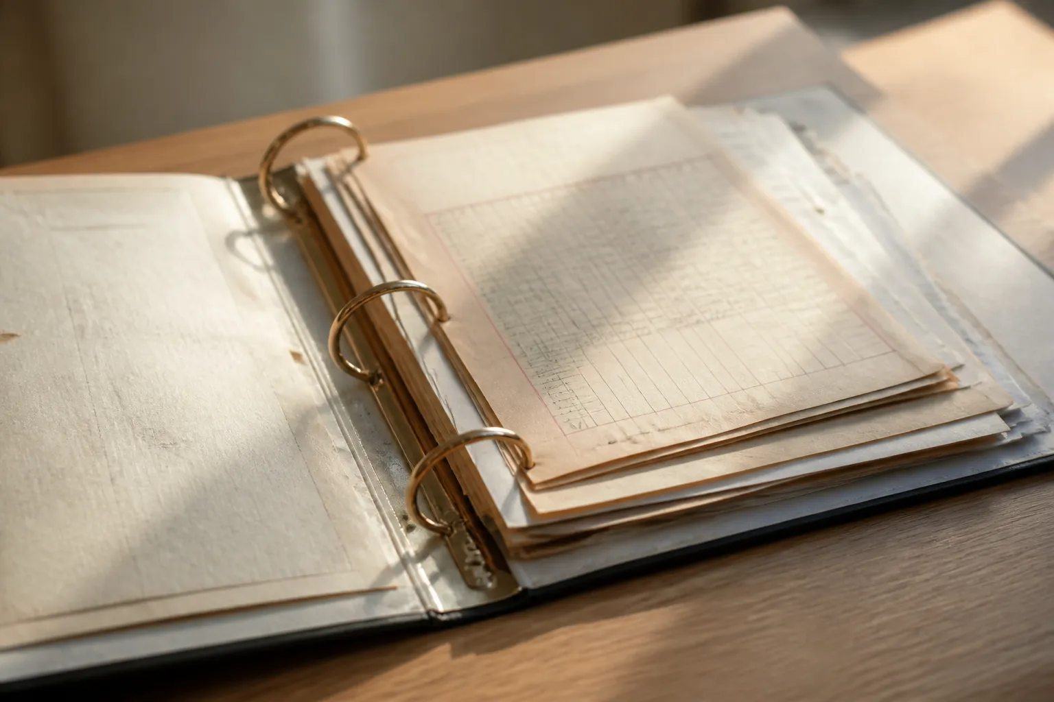 Factures de travaux anciens rassemblees dans un classeur