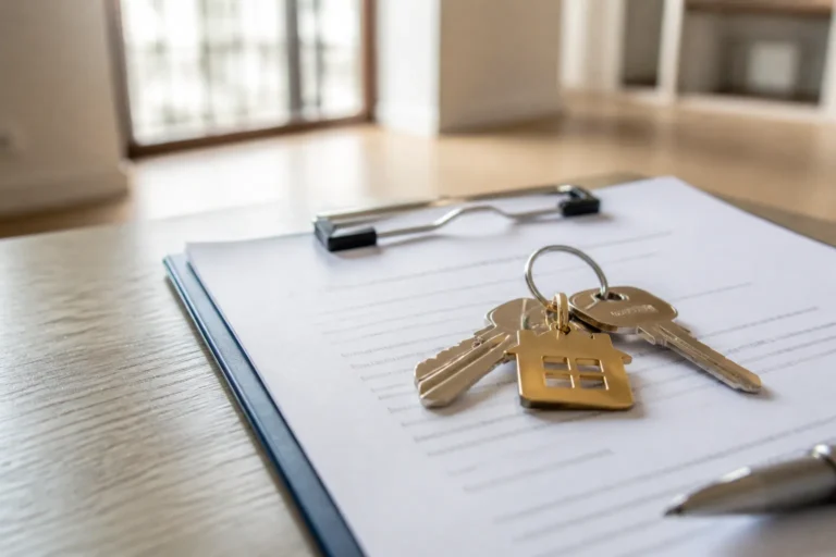 Cles d un appartement neuf posees sur un proces verbal de livraison