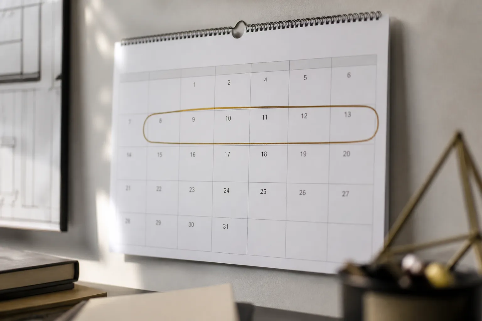 Calendrier mural avec une periode de dix jours entouree