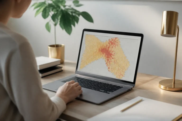 Personne consultant une carte des risques sur un ordinateur portable
