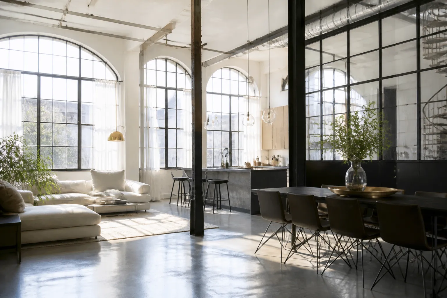 Loft lumineux avec grandes baies et hauts plafonds dans un ancien atelier