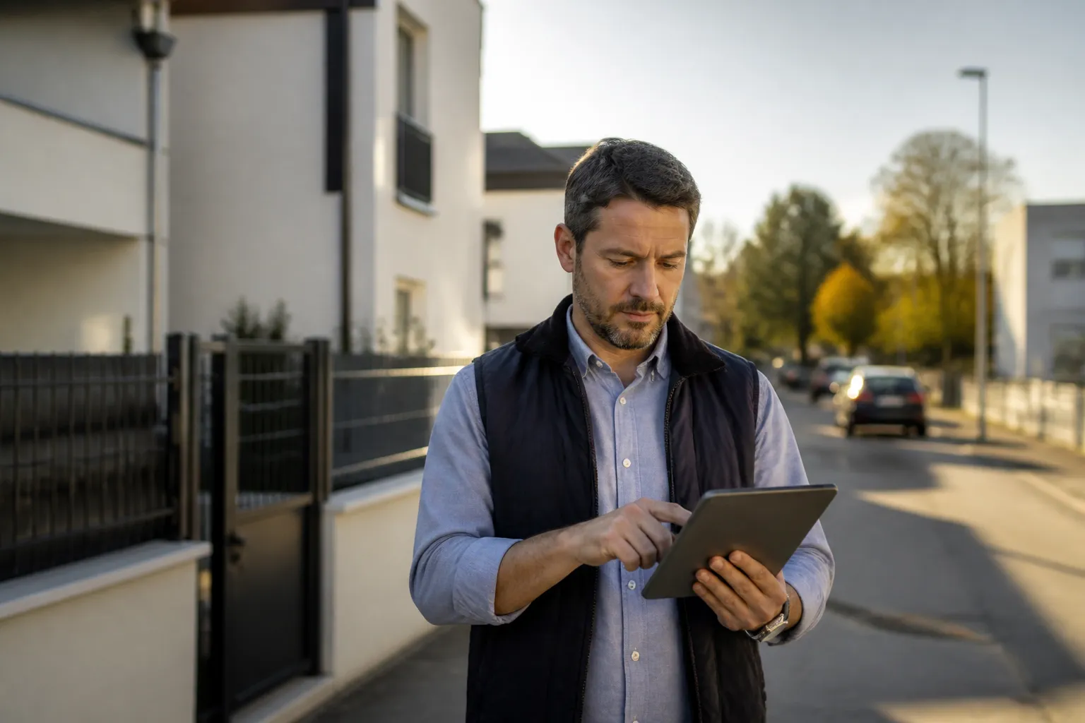 Expert en batiment etudiant les plans d un logement a Décines-Charpieu