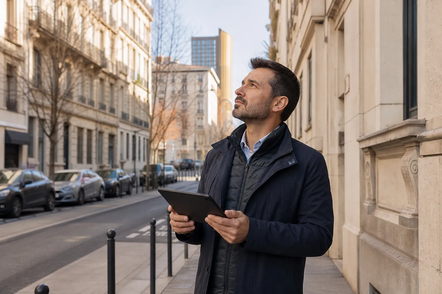 Expert en batiment etudiant les plans d un logement a Lyon 3e