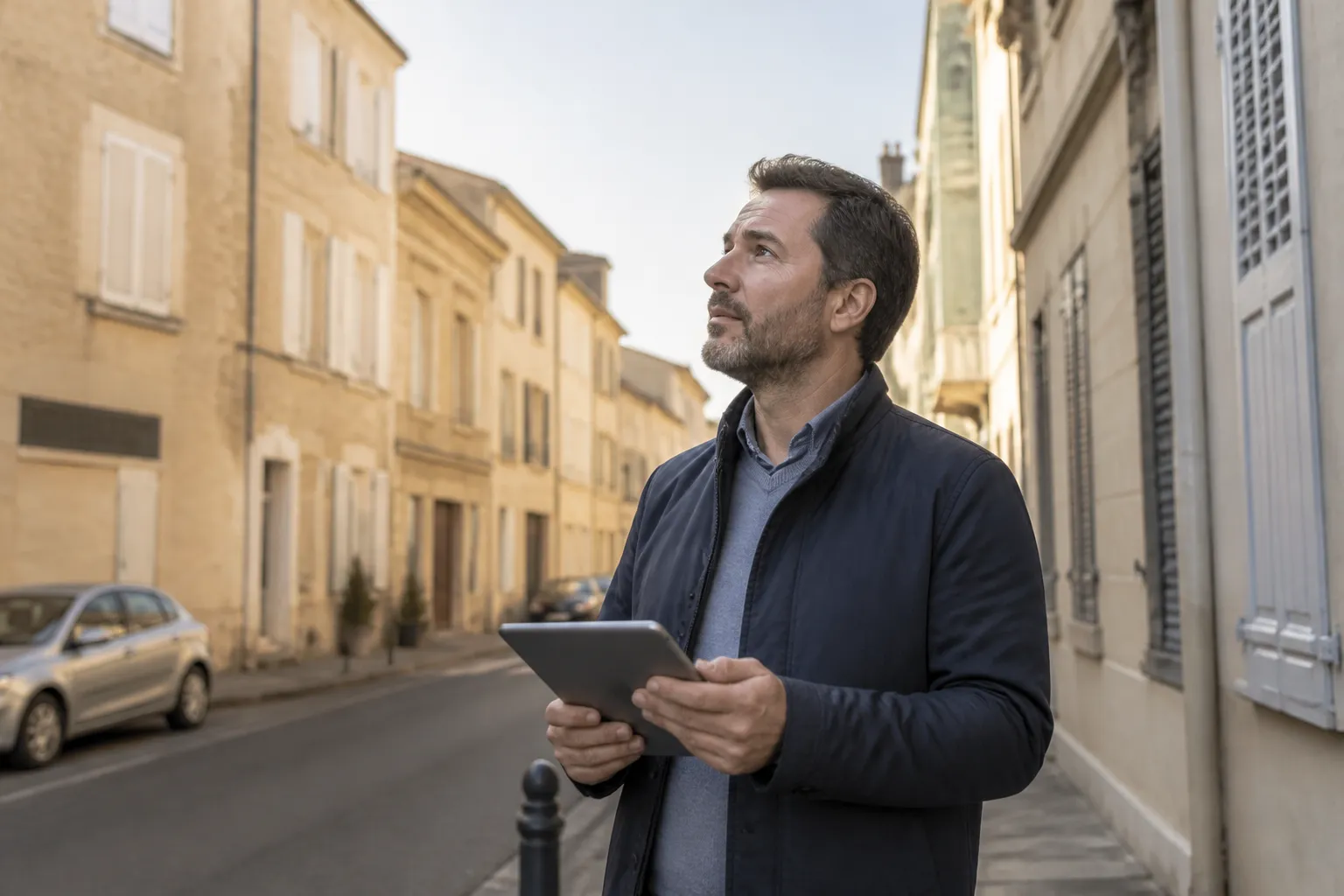 Expert en batiment etudiant les plans d un logement a Villefranche-sur-Saône
