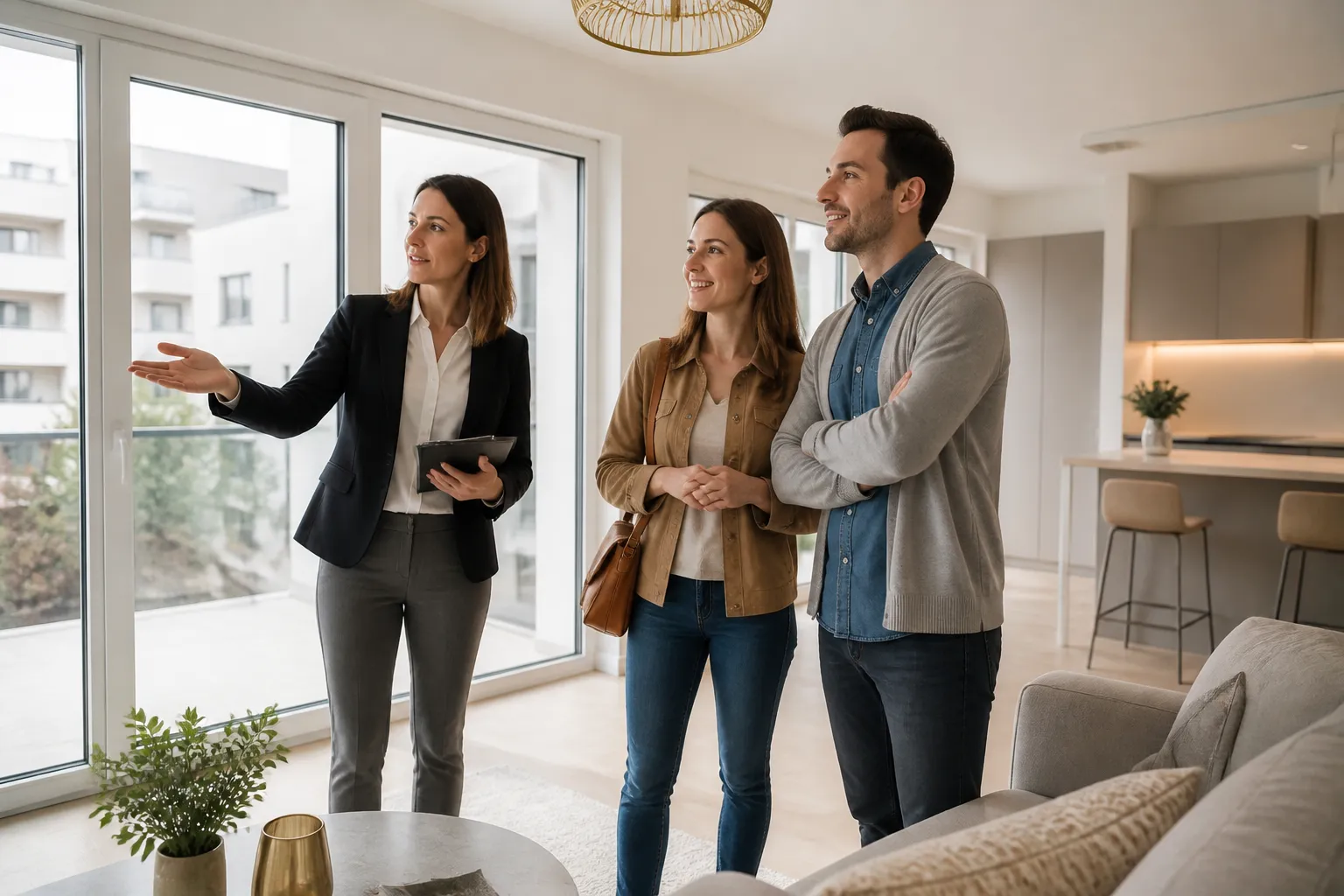 Expert et acquereurs dans un appartement neuf a Bron