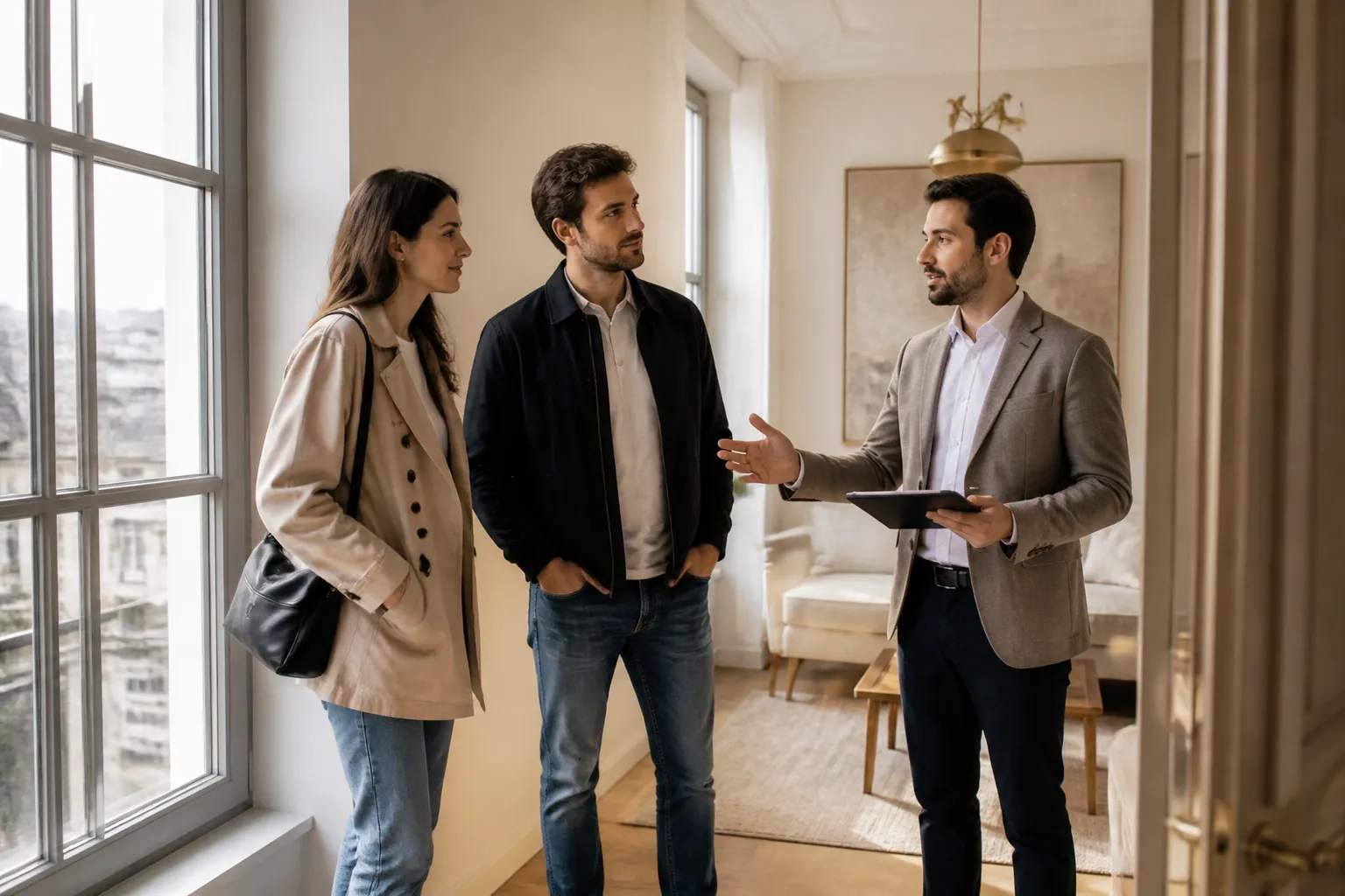 Expert et acquereurs dans un appartement neuf a Lyon 5e