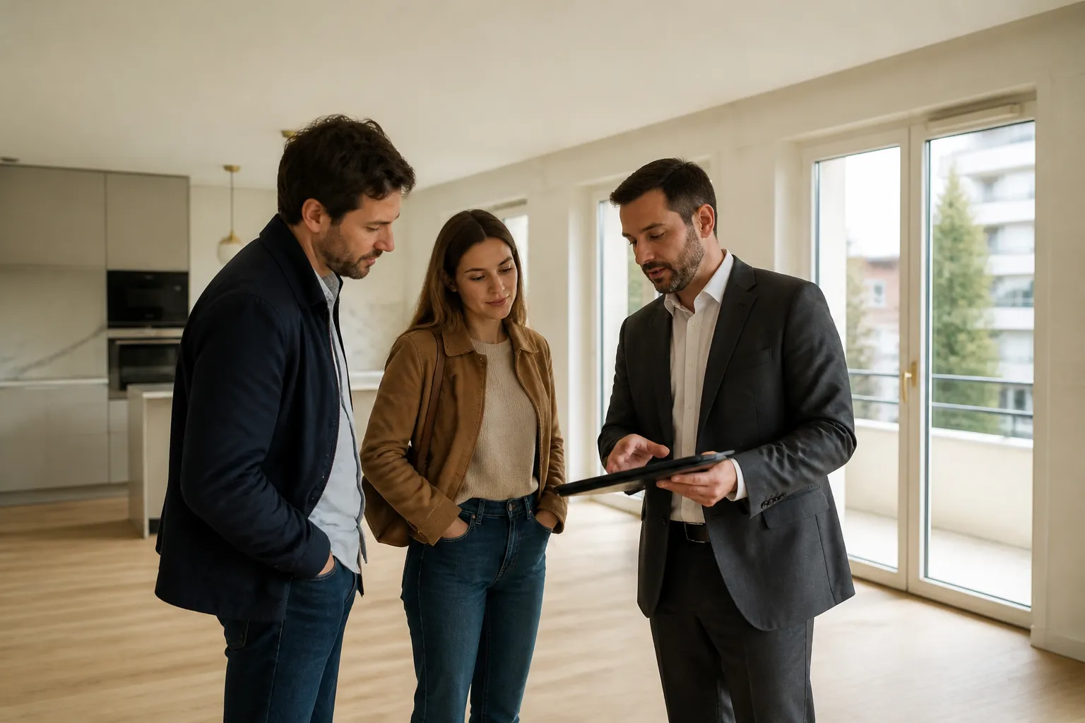 Expert et acquereurs dans un appartement neuf a Lyon 9e