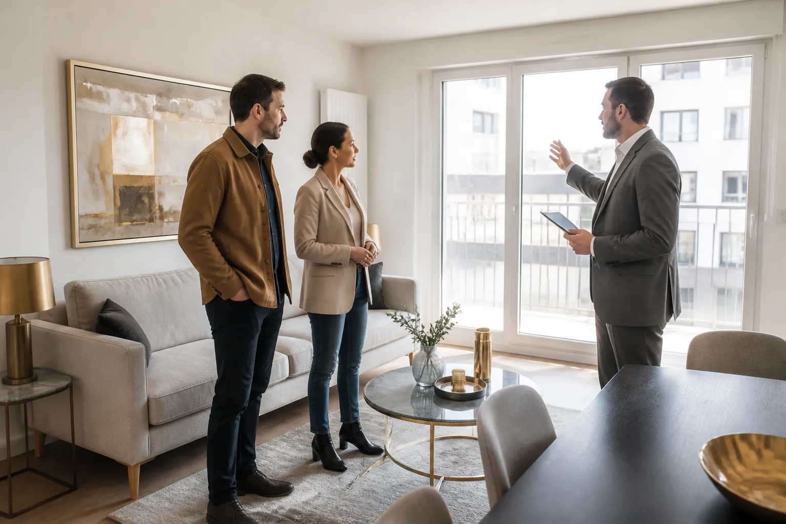 Expert et acquereurs dans un appartement neuf a Vaulx-en-Velin