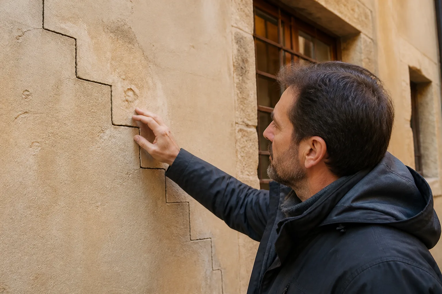 Expert examinant une fissure a Lyon 5e