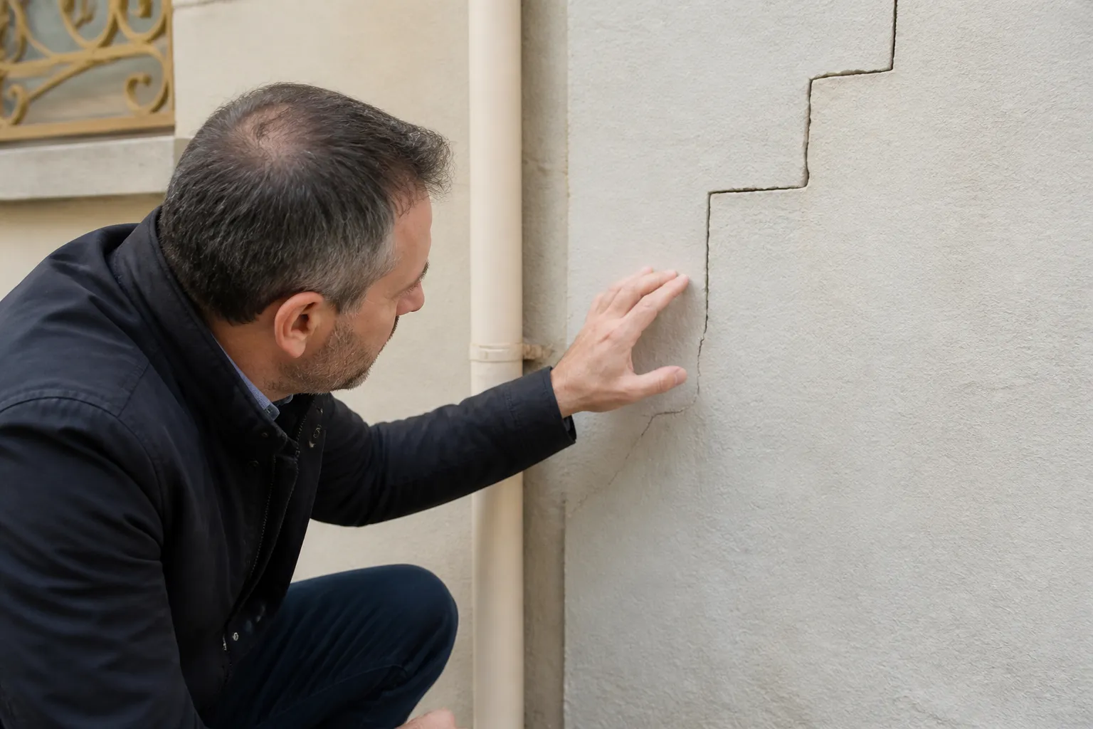 Expert examinant une fissure a Lyon 7e