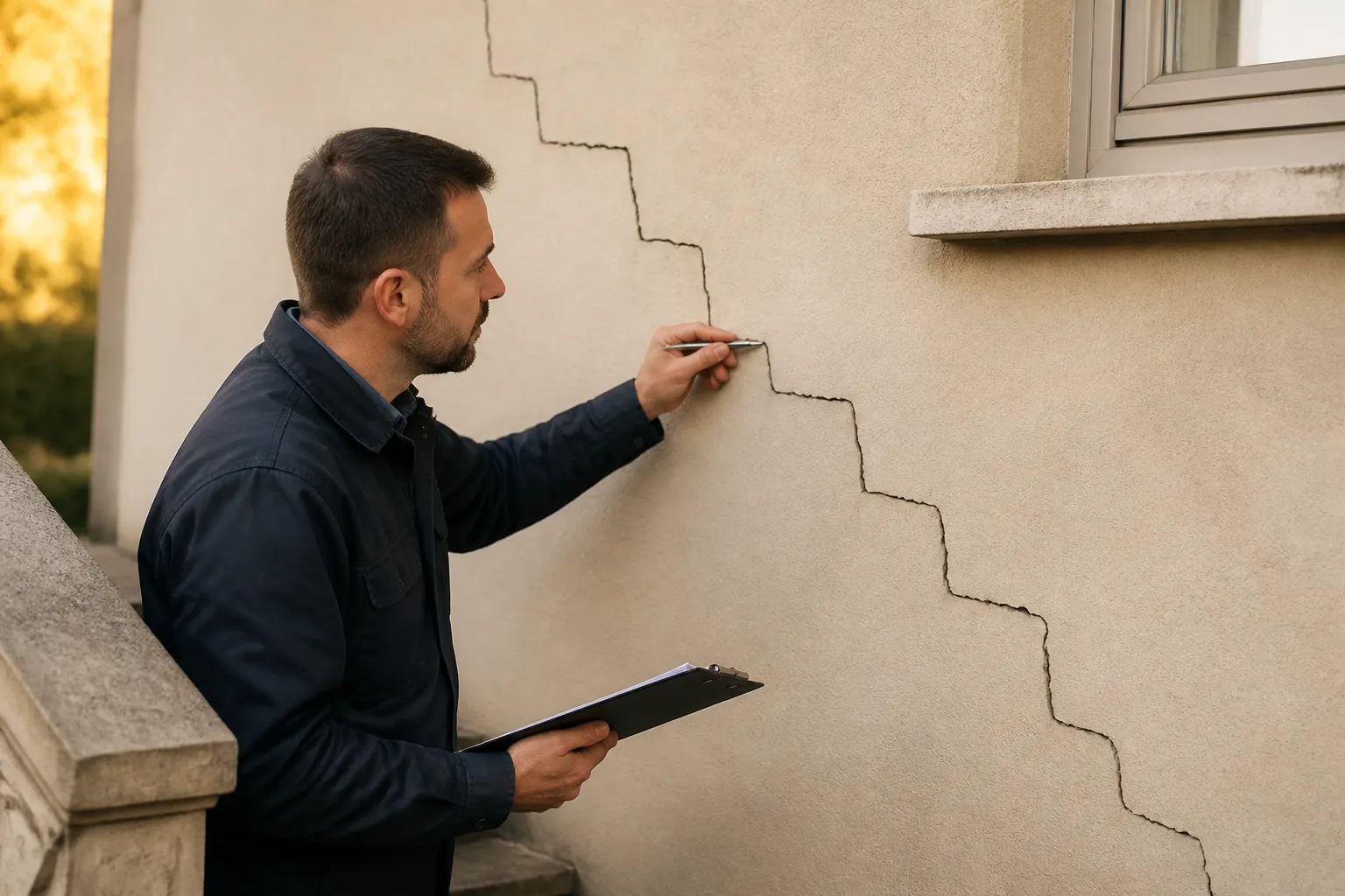 Expert examinant une fissure a Lyon 9e