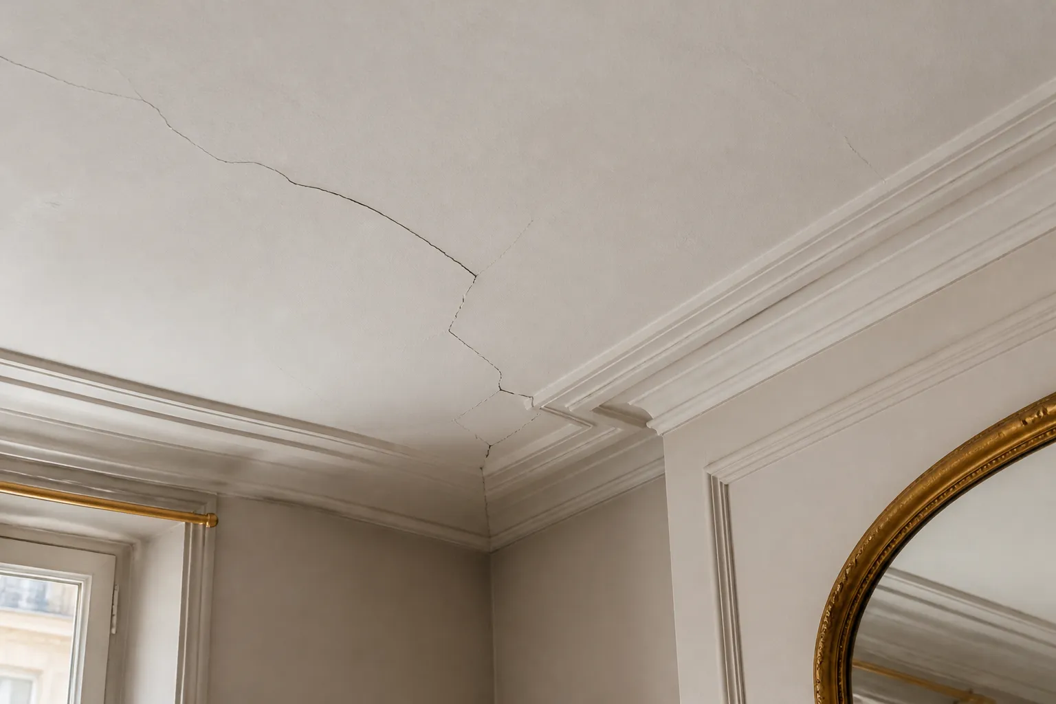 Fissure sur une moulure de plafond a Villeurbanne