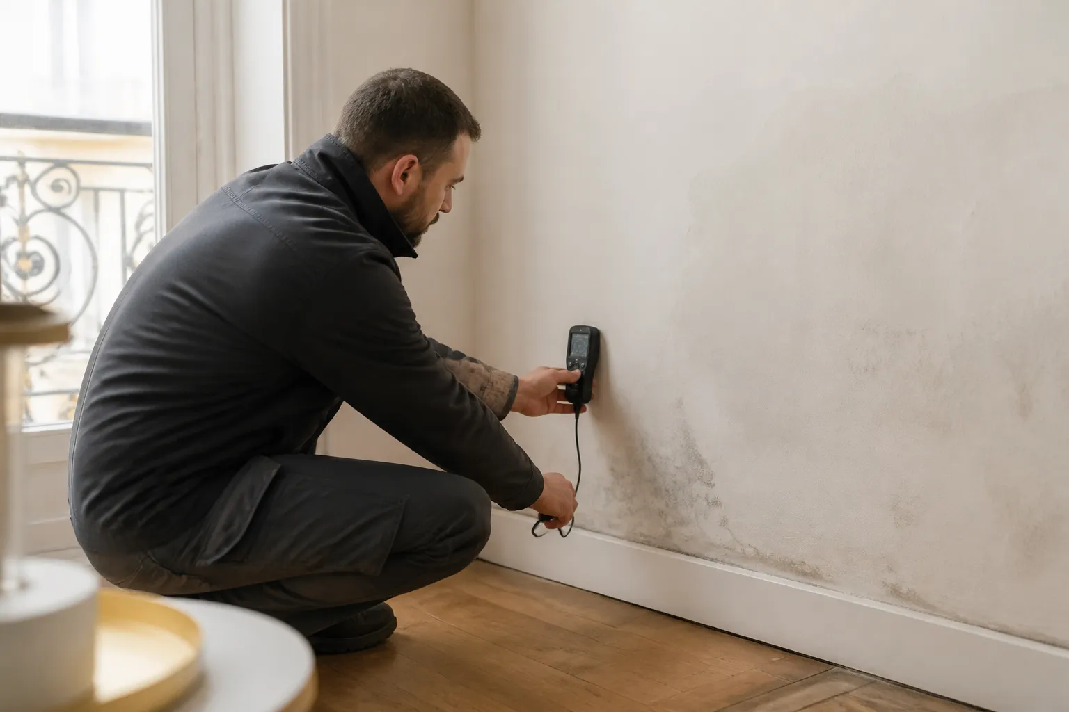 Condensation sur une vitre dans un logement de Lyon 2e