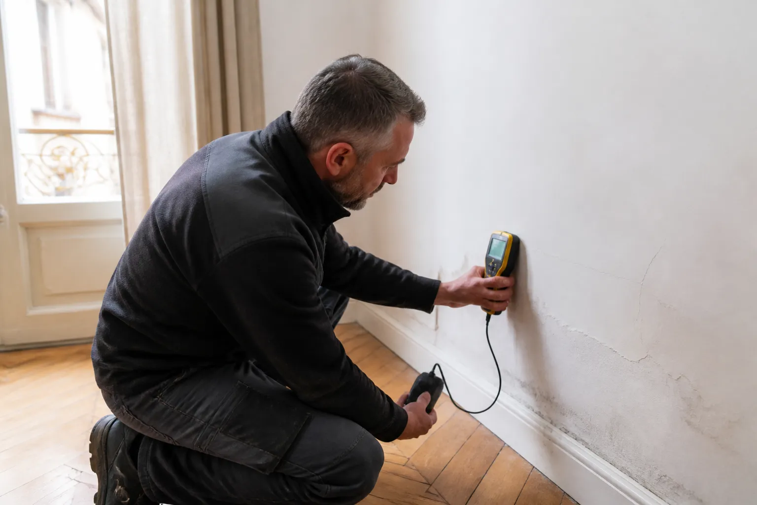 Condensation sur une vitre dans un logement de Lyon 6e