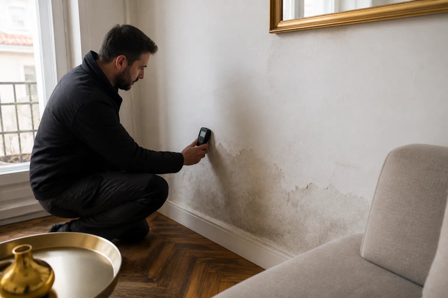 Condensation sur une vitre dans un logement de Lyon 8e