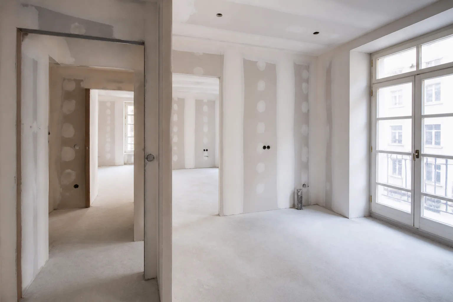Cloisons en plaques de platre dans un appartement neuf a Lyon 2e