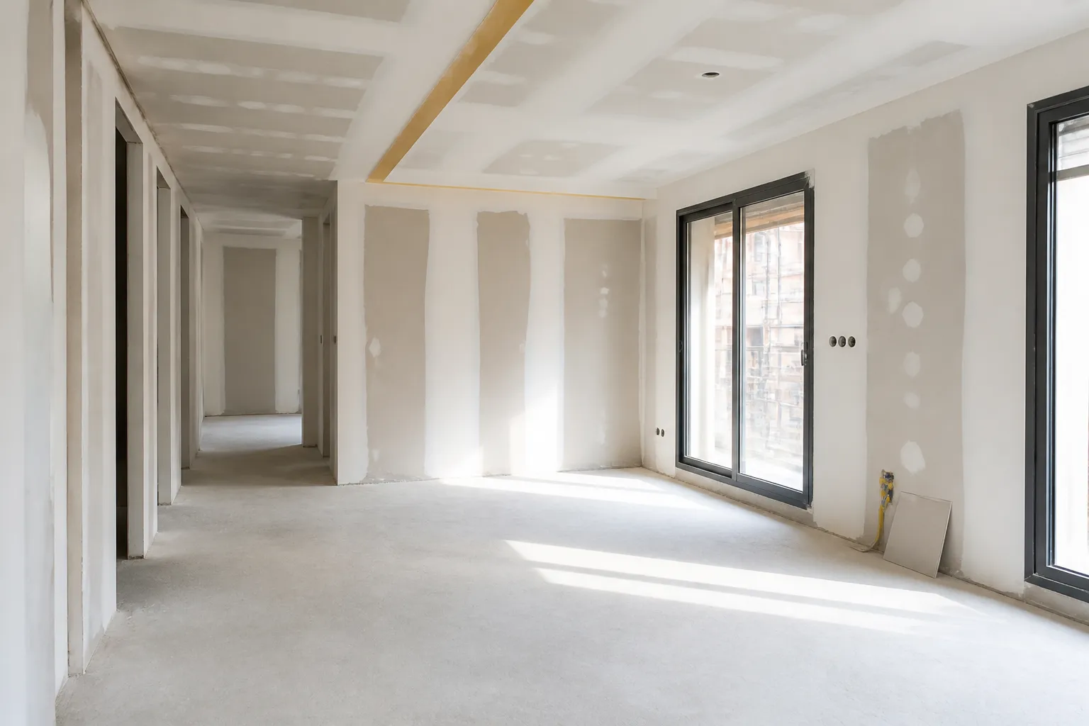 Cloisons en plaques de platre dans un appartement neuf a Lyon 4e