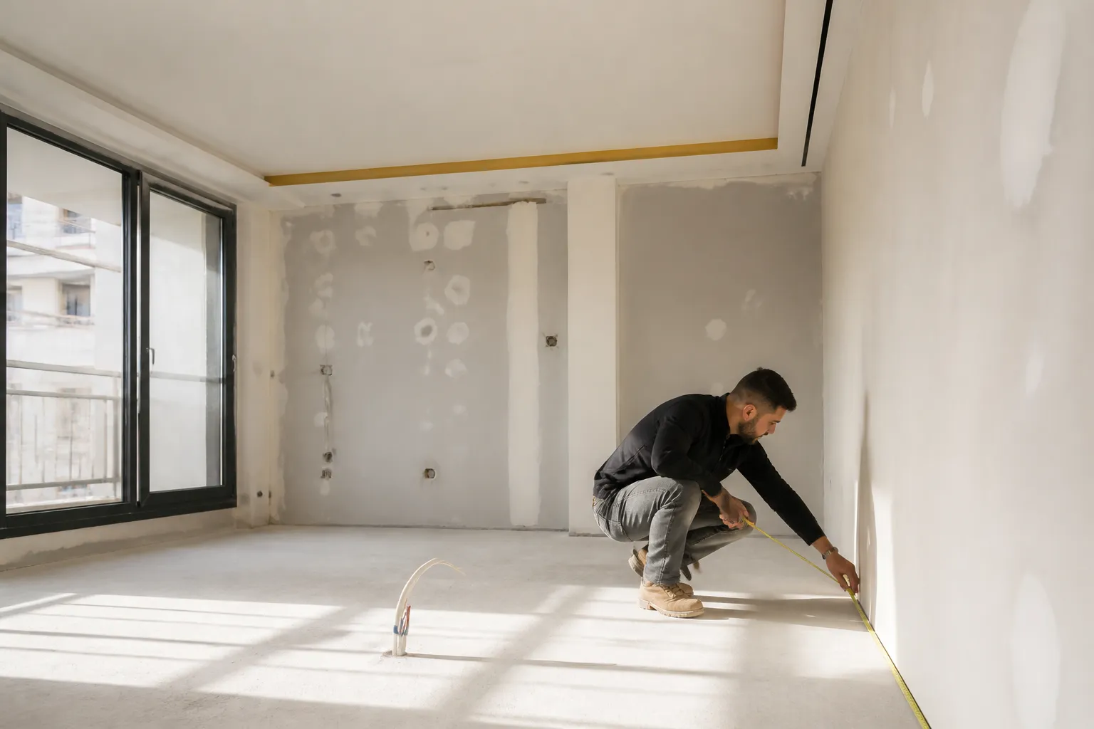 Cloisons en plaques de platre dans un appartement neuf a Lyon 7e