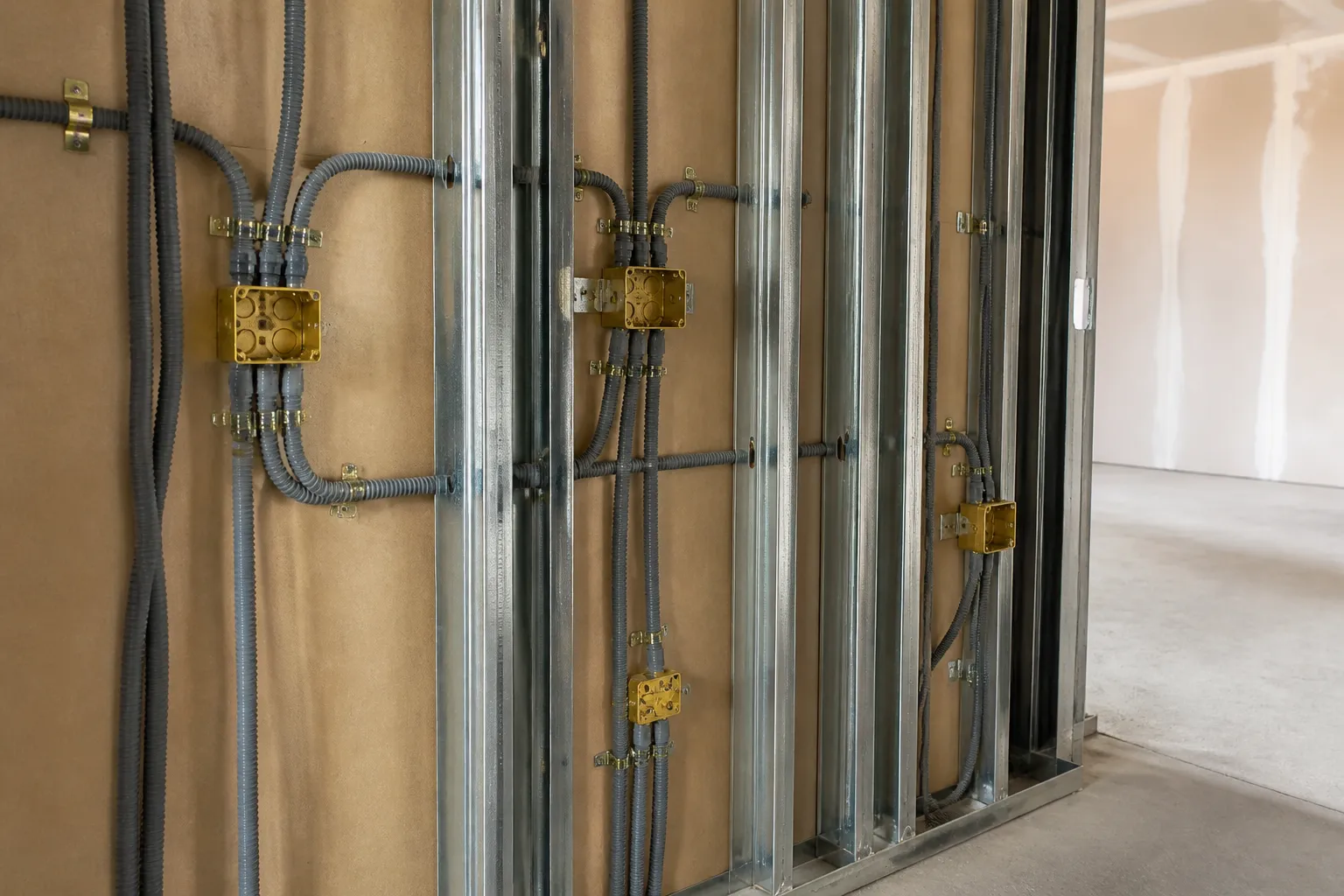 Gaines electriques et boitiers avant enduit dans un appartement neuf a Lyon 8e