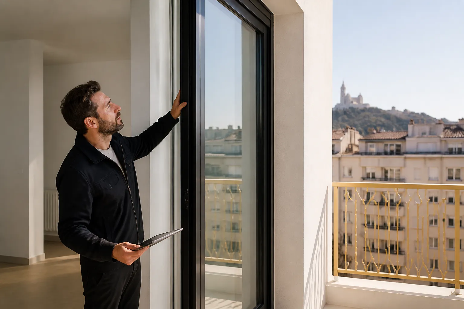 Expert verifiant une salle de bains neuve avant livraison a Lyon 2e