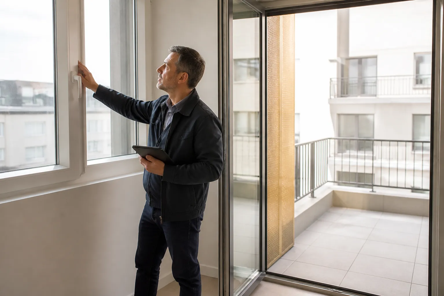 Expert verifiant une salle de bains neuve avant livraison a Lyon 4e