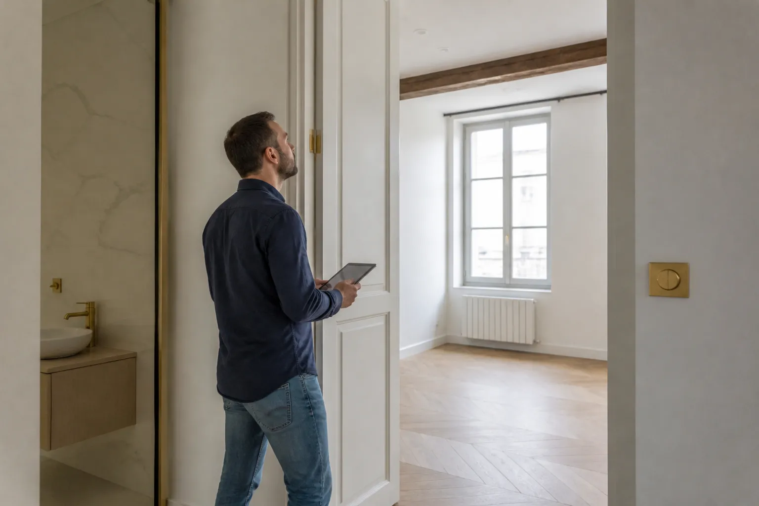 Expert controlant un appartement neuf avant livraison a Lyon 5e