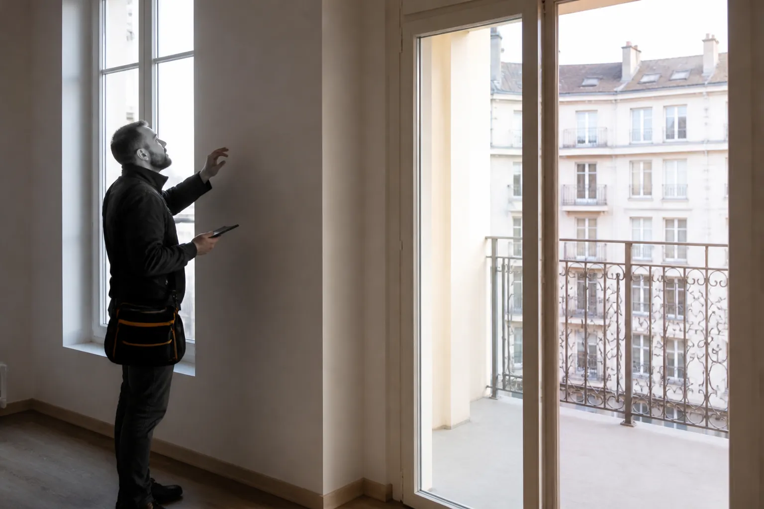 Expert verifiant une salle de bains neuve avant livraison a Lyon 6e