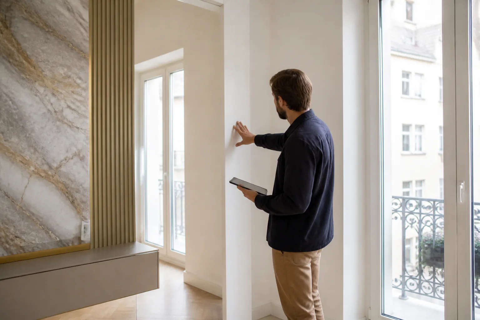 Expert controlant un appartement neuf avant livraison a Lyon 7e