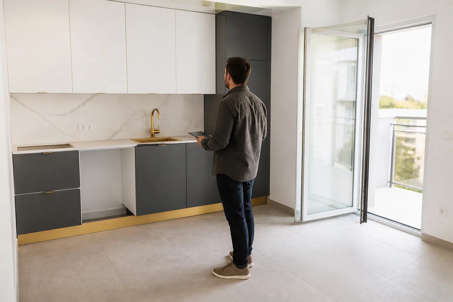Expert controlant un appartement neuf avant livraison a Vaulx-en-Velin