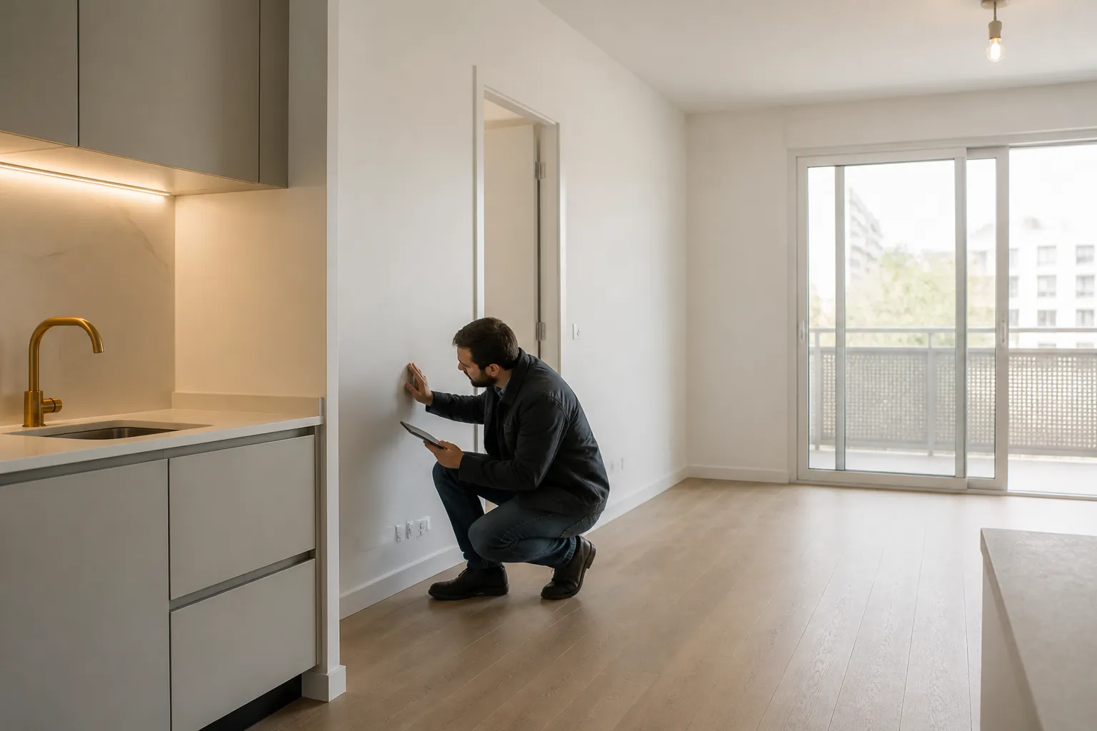 Expert controlant un appartement neuf avant livraison a Villeurbanne