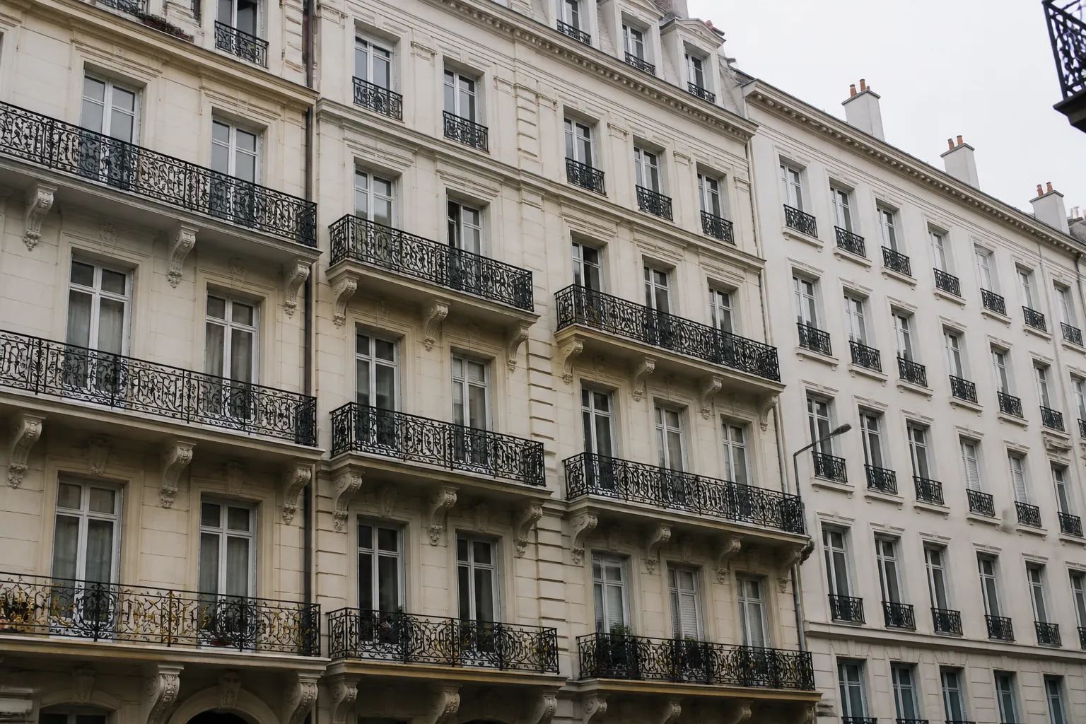 Facade d immeuble ancien lyonnais vue depuis la rue avec plusieurs etages