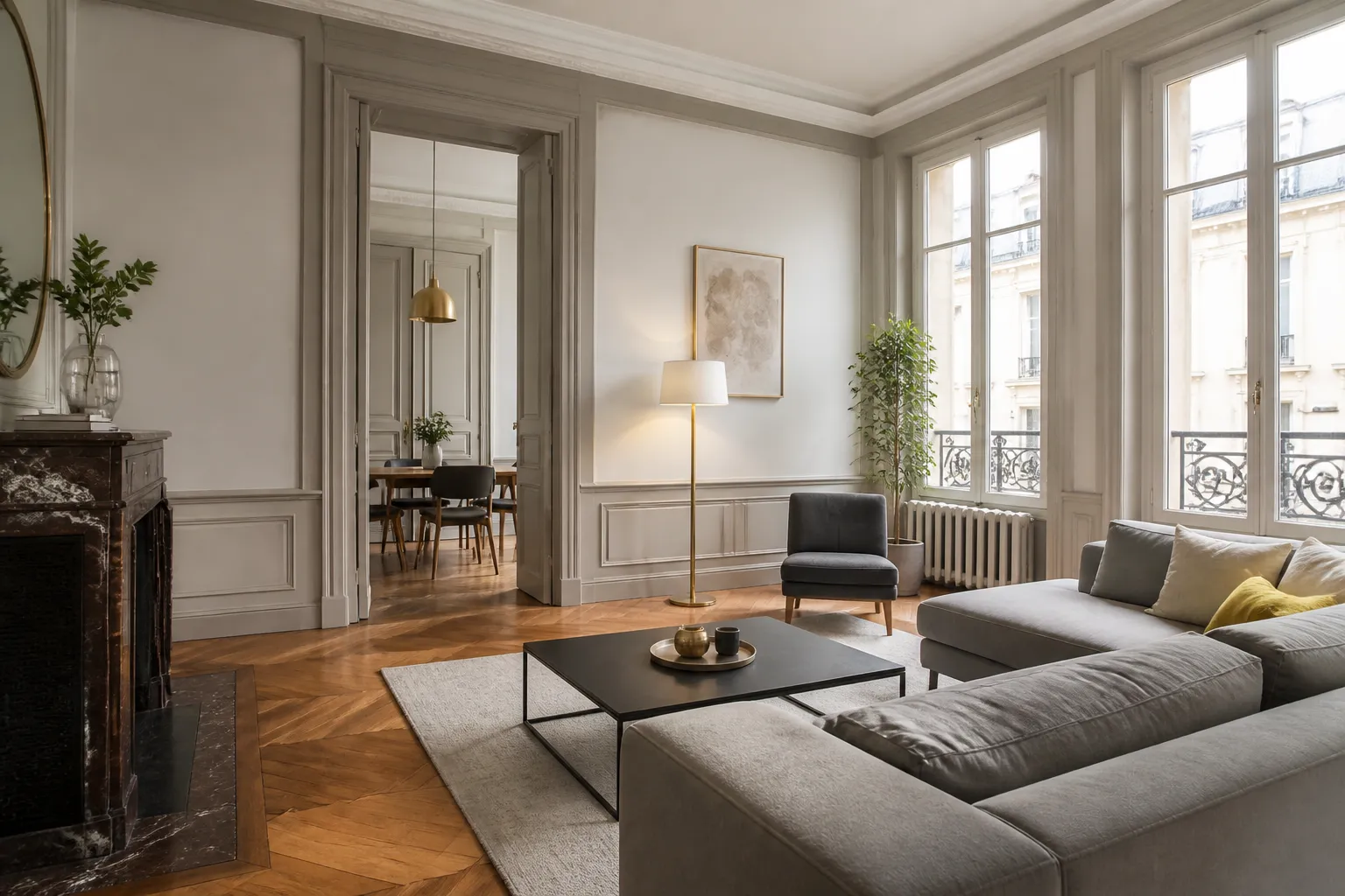 Sejour fraichement renove dans un appartement ancien lyonnais avec parquet