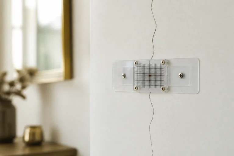Jauge de fissure fixee sur un mur interieur
