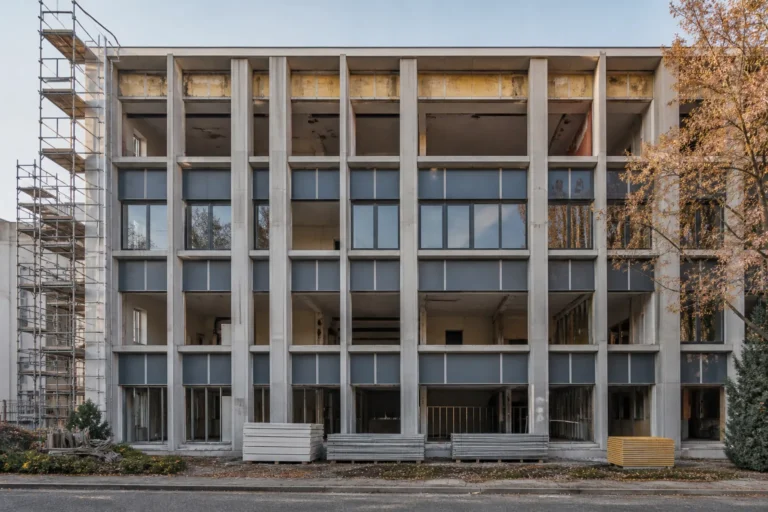 Immeuble de bureaux des annees 1970 en cours de transformation en logements