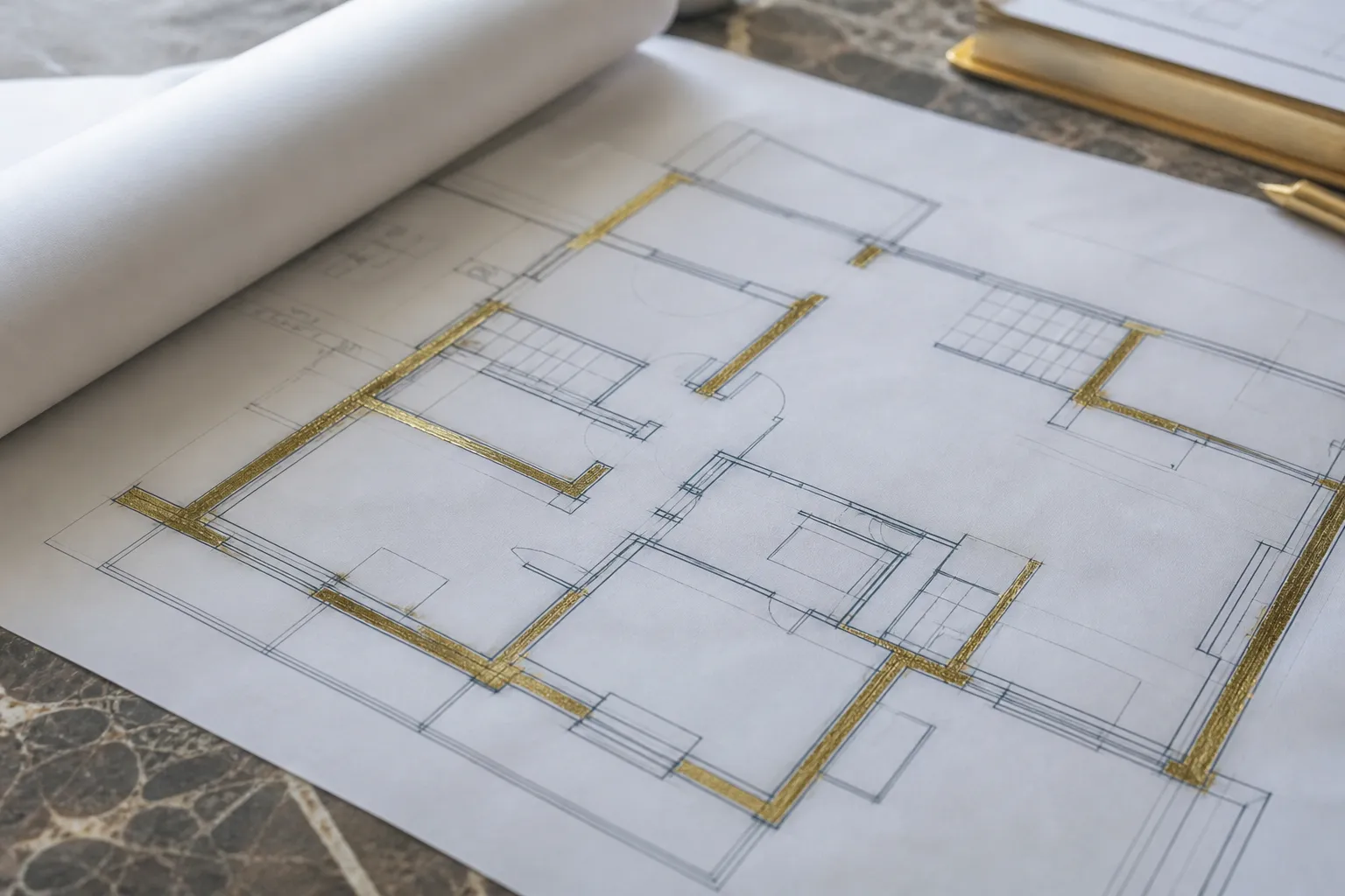 Plan d appartement ancien avec murs porteurs surlignes